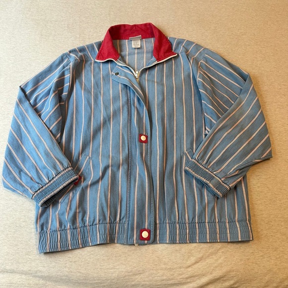 Koret City Blues Jackets & Blazers - Koret City Blues Vintage 90s Striped Denim Bomber Jacket Blue Red White Medium